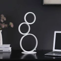 17 in. White Table Lamp 3-Ring Shaped Minimalist LED by ORE International -Armacost Lighting Shop white ore international table lamps hbl2418 1f 1000