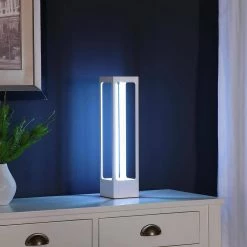 16.5 in. UV Sterilized White Metal Table Lamp with Remote Control by ORE International -Armacost Lighting Shop white ore international table lamps hbl2527 1f 1000