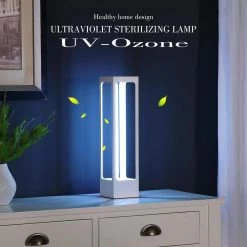 16.5 in. UV Sterilized White Metal Table Lamp with Remote Control by ORE International -Armacost Lighting Shop white ore international table lamps hbl2527 4f 1000