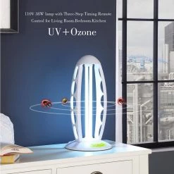 16.5 in. White UV Sterilized Table Lamp with Remote Control by ORE International -Armacost Lighting Shop white ore international table lamps hbl2530 44 1000