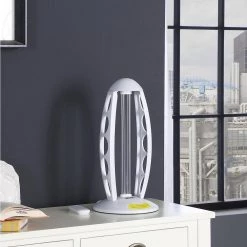 16.5 in. White UV Sterilized Table Lamp with Remote Control by ORE International -Armacost Lighting Shop white ore international table lamps hbl2530 4f 1000