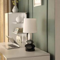 19 in. Coastal Como Gray and Black Modern Stacked Tablets Metal Table Lamp by ORE International -Armacost Lighting Shop white ore international table lamps hbl2544 1f 1000