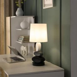 19 in. Coastal Como Gray and Black Modern Stacked Tablets Metal Table Lamp by ORE International -Armacost Lighting Shop white ore international table lamps hbl2544 4f 1000