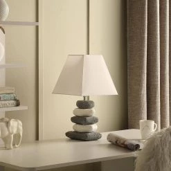 17.5 in. Coastal Darya Cloudy Gray/White Stacked Pebble Ceramic Table Lamp by ORE International 9 17.5 in. Coastal Darya Cloudy Gray/White Stacked Pebble Ceramic Table Lamp by ORE International -Armacost Lighting Shop white ore international table lamps hbl2546 1f 1000