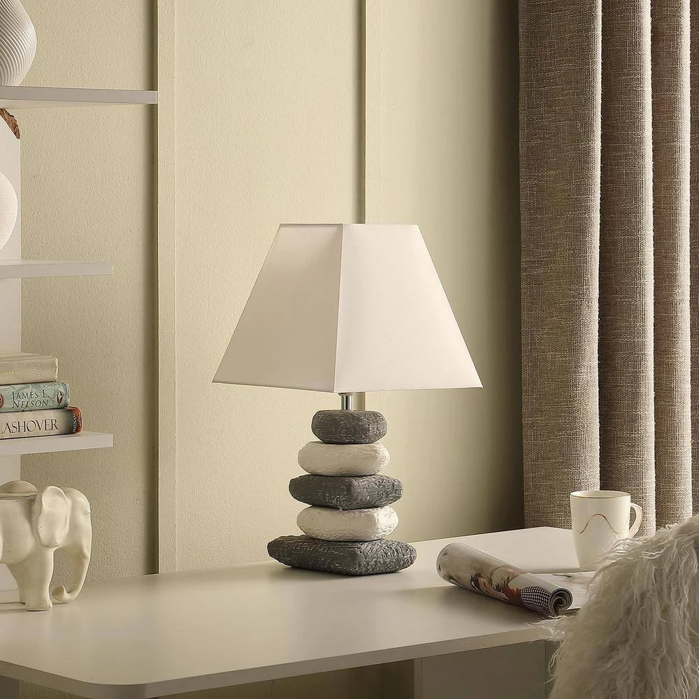 17.5 in. Coastal Darya Cloudy Gray/White Stacked Pebble Ceramic Table Lamp by ORE International 6 17.5 in. Coastal Darya Cloudy Gray/White Stacked Pebble Ceramic Table Lamp by ORE International - Image 4