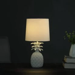 17 in. Coastal White Tropical Heahea Pineapple Table Lamp by ORE International -Armacost Lighting Shop white ore international table lamps hbl2569 1f 1000