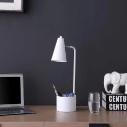 19.5 in. Student White Metal Task Desk Lamp with Organizer by ORE International -Armacost Lighting Shop white ore international table lamps hbl2631 4f 1000