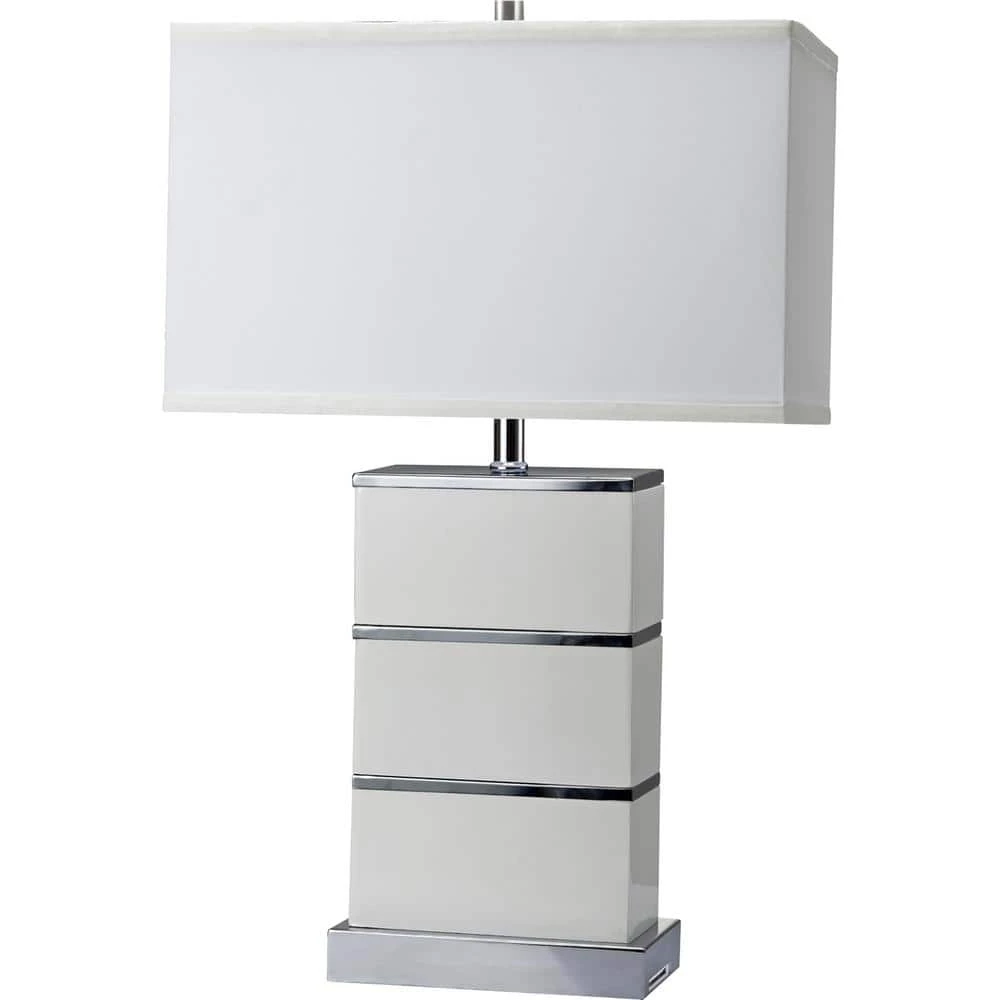 26.75 in. Quartz Stacked Block White Modern Table Lamp with USB Port by ORE International 3 26.75 in. Quartz Stacked Block White Modern Table Lamp with USB Port by ORE International