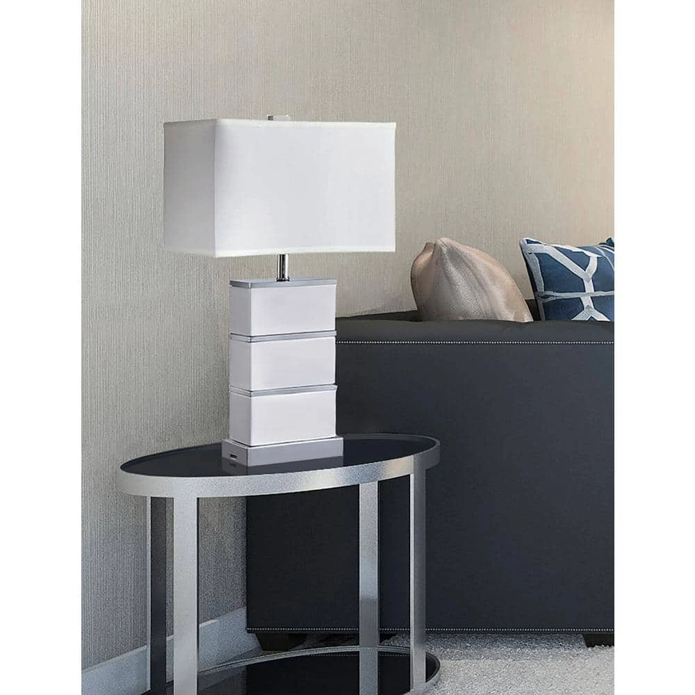 26.75 in. Quartz Stacked Block White Modern Table Lamp with USB Port by ORE International 4 26.75 in. Quartz Stacked Block White Modern Table Lamp with USB Port by ORE International - Image 2