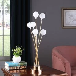 27.5 in. Yellow Gold Table Lamp 6-Light Acrylic Globe Aluminum LED Chrysanthe by ORE International 10 27.5 in. Yellow Gold Table Lamp 6-Light Acrylic Globe Aluminum LED Chrysanthe by ORE International -Armacost Lighting Shop yellow gold ore international table lamps hbl2520g 1f 1000