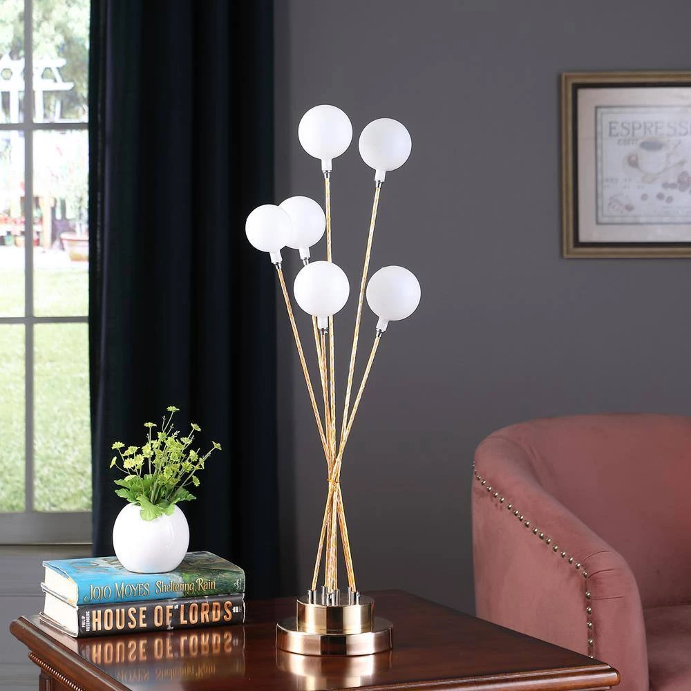 27.5 in. Yellow Gold Table Lamp 6-Light Acrylic Globe Aluminum LED Chrysanthe by ORE International 6 27.5 in. Yellow Gold Table Lamp 6-Light Acrylic Globe Aluminum LED Chrysanthe by ORE International - Image 4