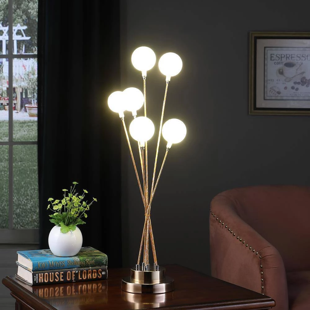 27.5 in. Yellow Gold Table Lamp 6-Light Acrylic Globe Aluminum LED Chrysanthe by ORE International 4 27.5 in. Yellow Gold Table Lamp 6-Light Acrylic Globe Aluminum LED Chrysanthe by ORE International - Image 2